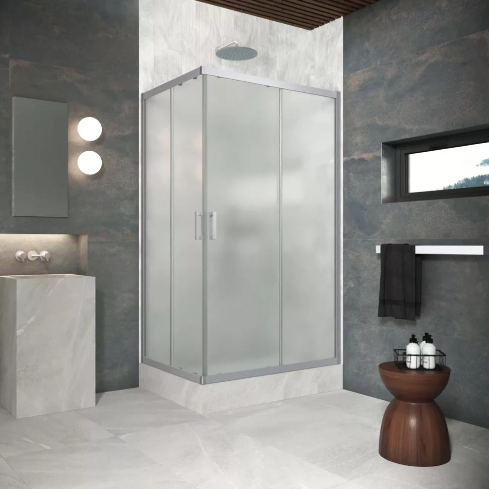 Угловые ограждения с раздвижными дверями ZA-F Protec 120x85 матовый хром