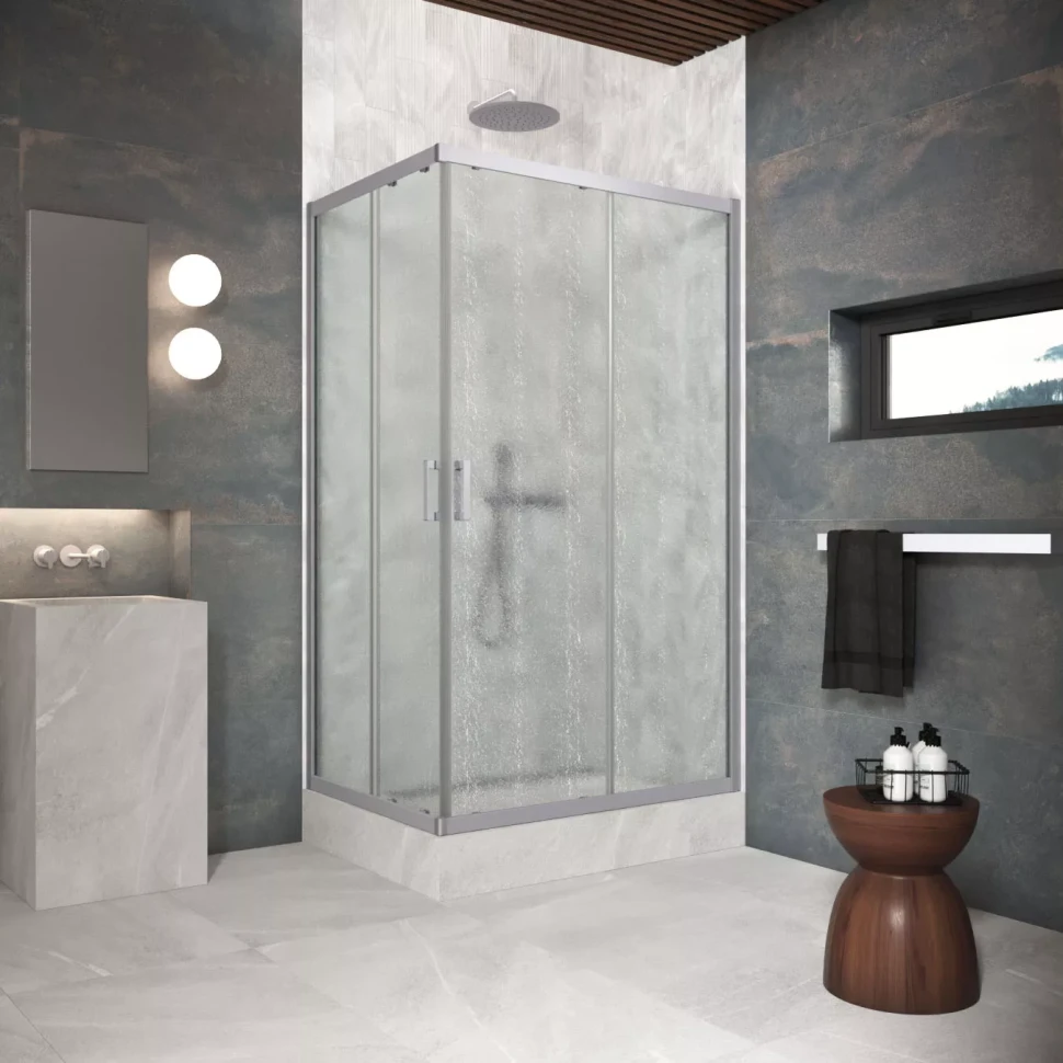 Угловые ограждения с раздвижными дверями ZA-F Protec 120x85 матовый хром