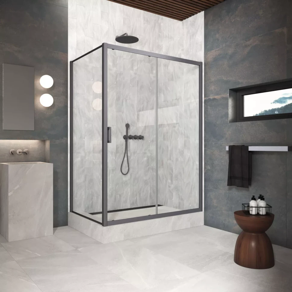 Угловые душевые ограждения ZP+ZPV Protec 180x80 Тёмная оружейная сталь (GunMetal)