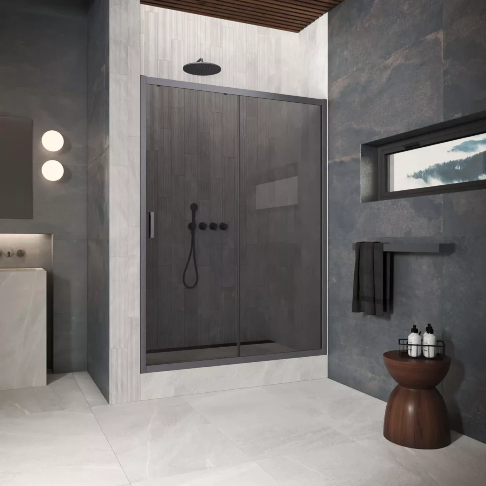 Двери в душевой проем ZP Protec 125 Тёмная оружейная сталь (GunMetal)