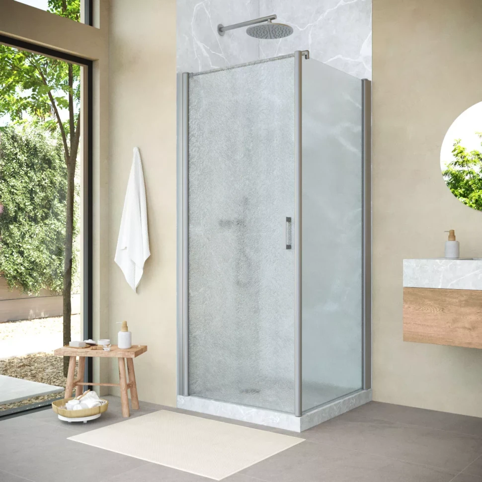 Угловые душевые ограждения с распашными дверями EP-Fis NOVO 80x110 h200 матовый хром