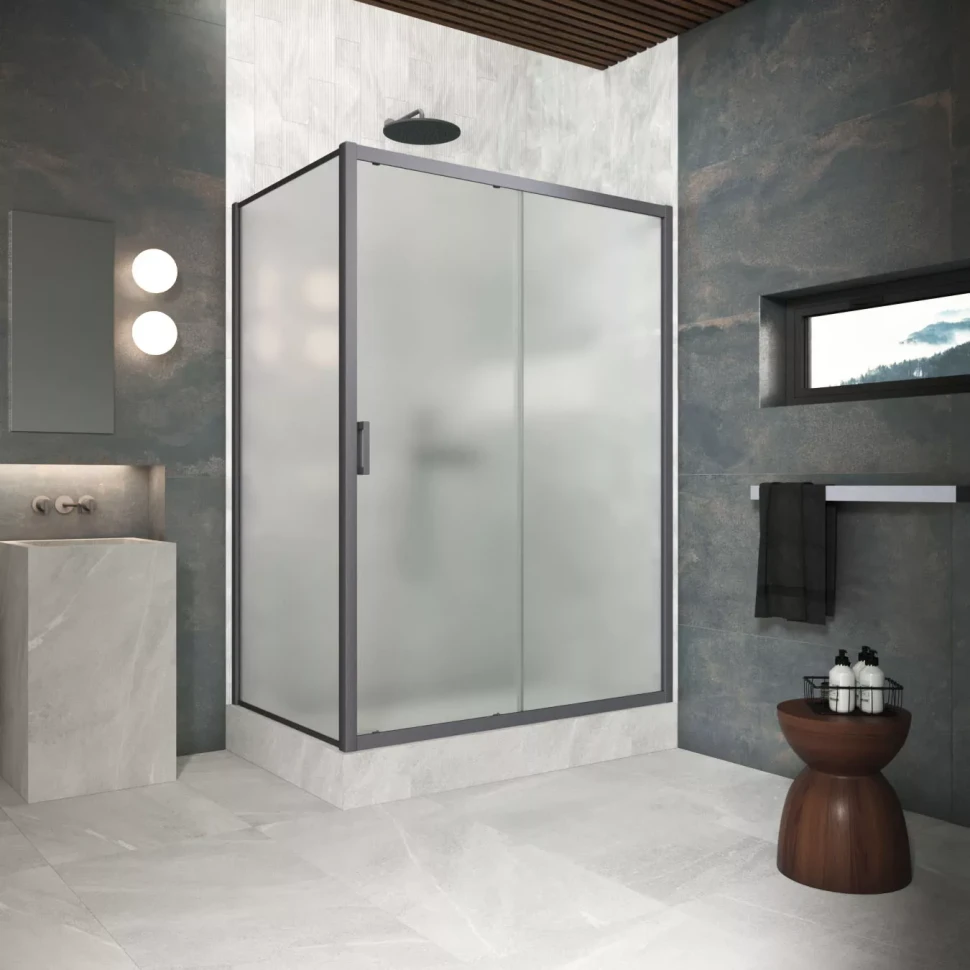 Угловые душевые ограждения ZP+ZPV Protec 110x75 Тёмная оружейная сталь (GunMetal)