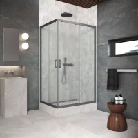 Угловые ограждения с раздвижными дверями ZA-F Protec 100x70 Тёмная оружейная сталь (GunMetal)