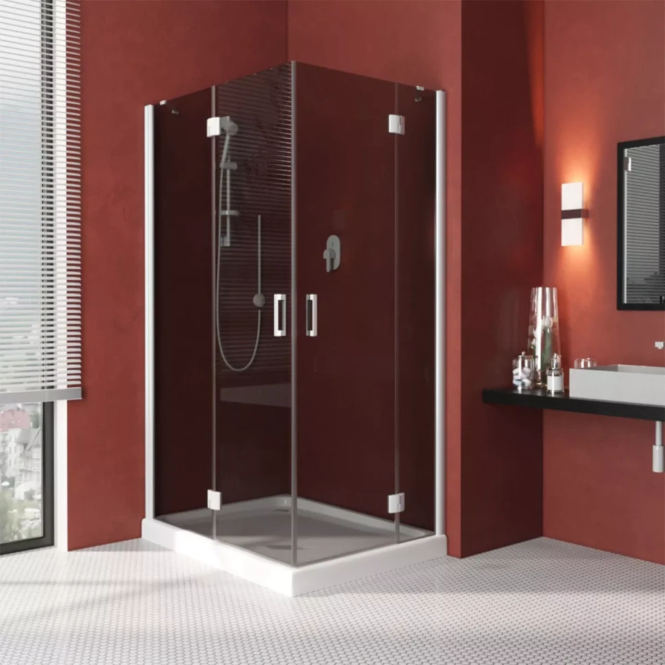 Угловые душевые ограждения с распашными дверями AFA-F LUX 100x90 белый