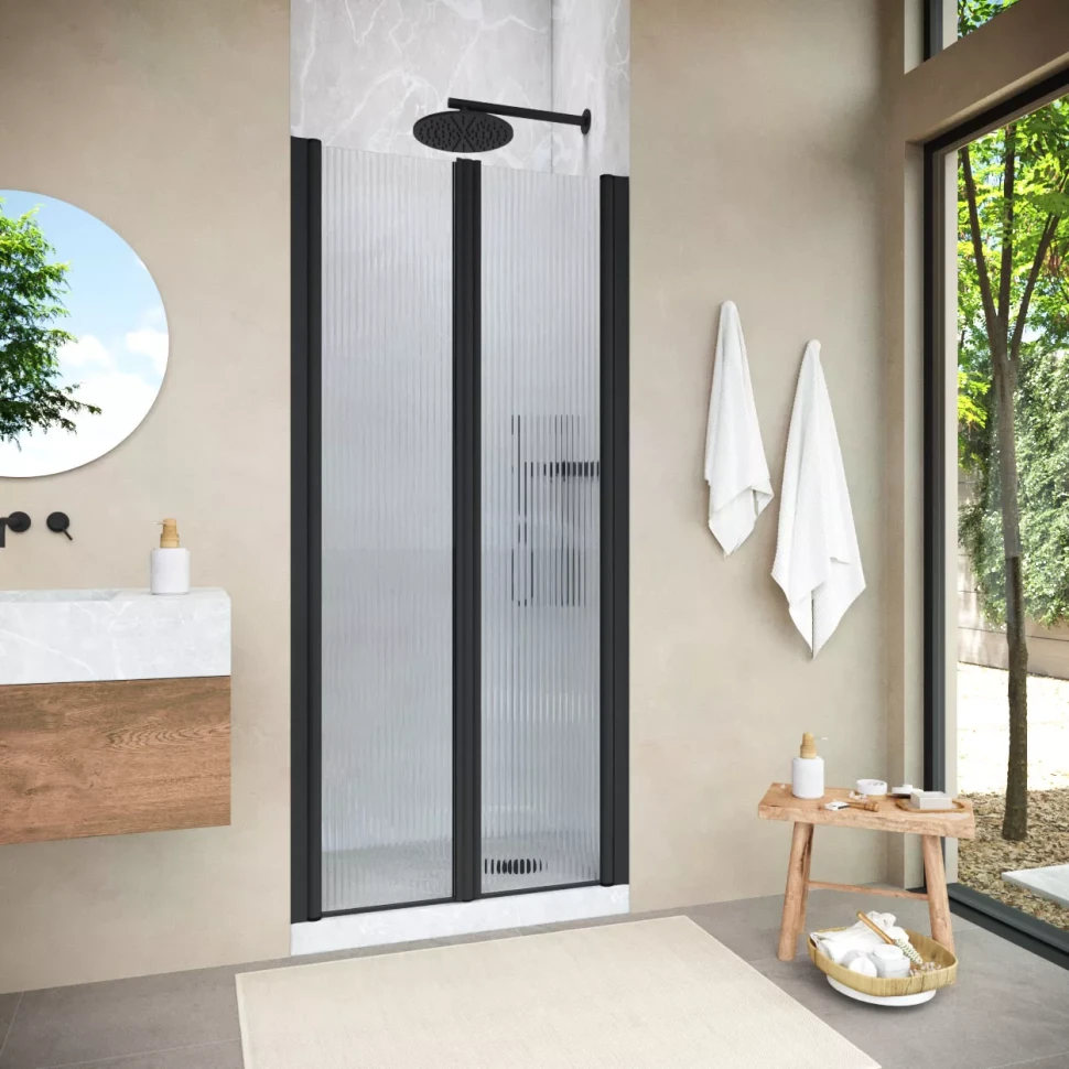 Душевая дверь в нишу Vegas-Glass E2P NOVO 90 h200 черный матовый