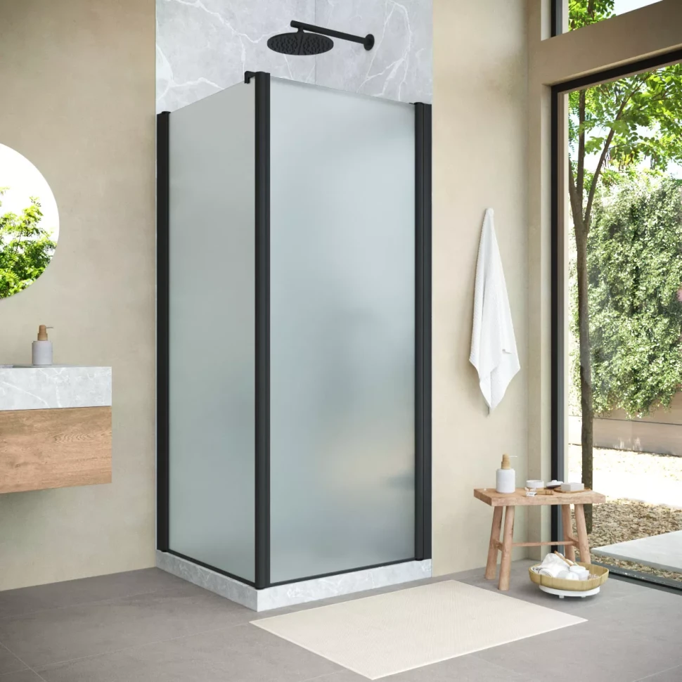 Угловые душевые ограждения с распашными дверями EP-Fis NOVO 80x120 h200 черный матовый