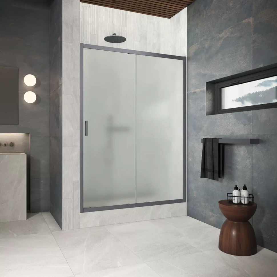 Двери в душевой проем ZP Protec 140 Тёмная оружейная сталь (GunMetal)