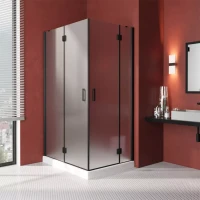 Угловые душевые ограждения с распашными дверями AFA-F LUX 110x100 черный матовый