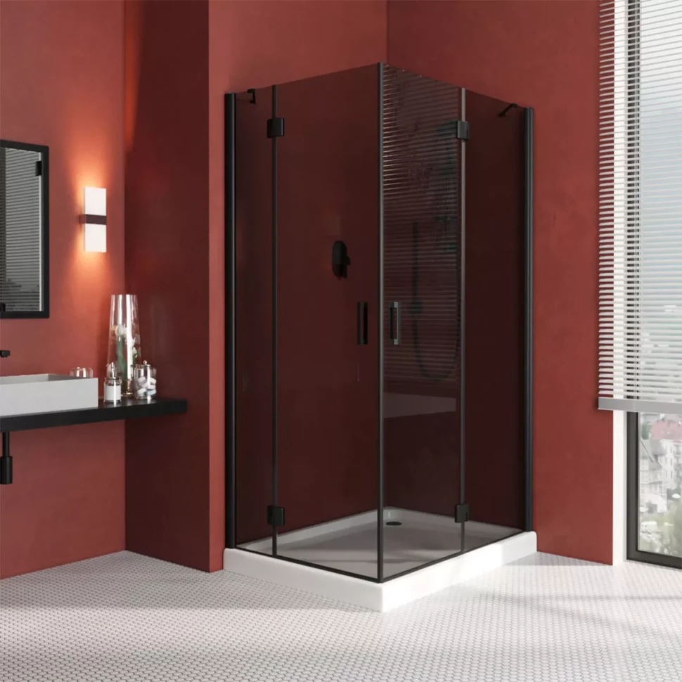 Угловые душевые ограждения с распашными дверями AFA-F LUX 110x100 черный матовый