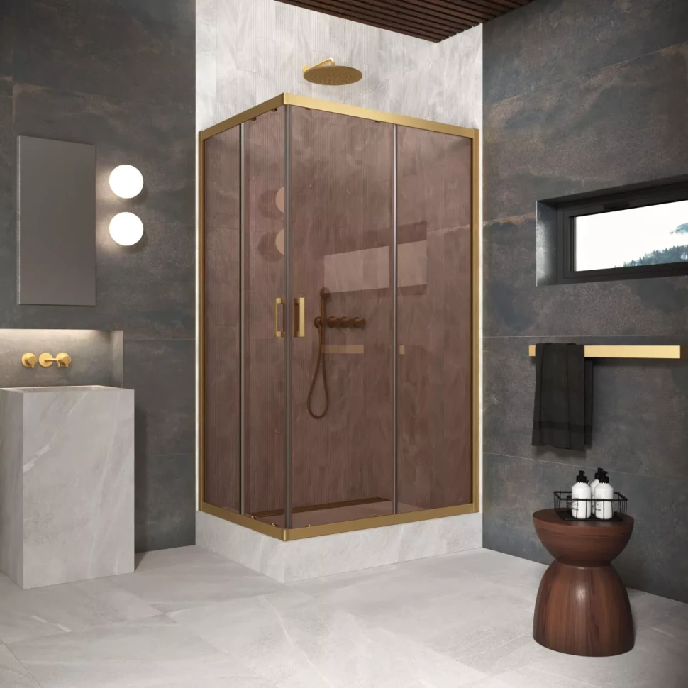 Угловые ограждения с раздвижными дверями ZA-F Protec 100x90 золото матовое