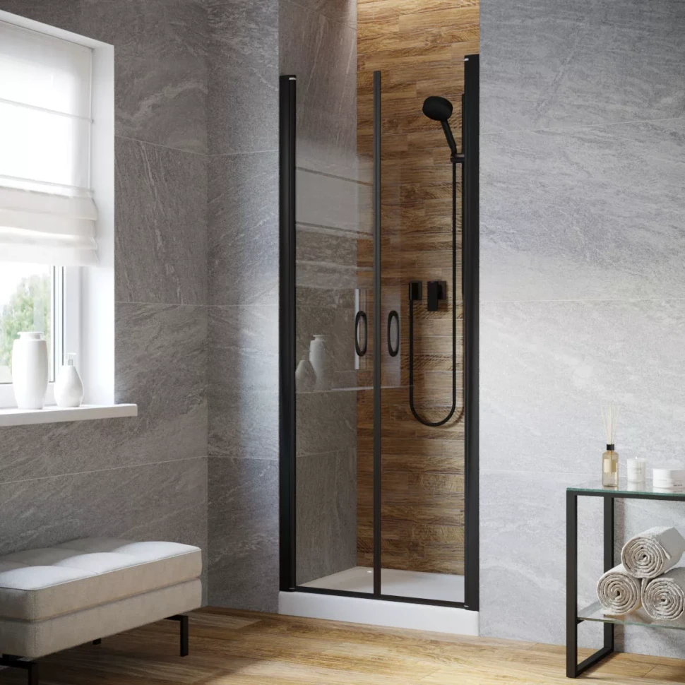 Дверь в душевую нишу Vegas-Glass E2P LUX 80 черный матовый