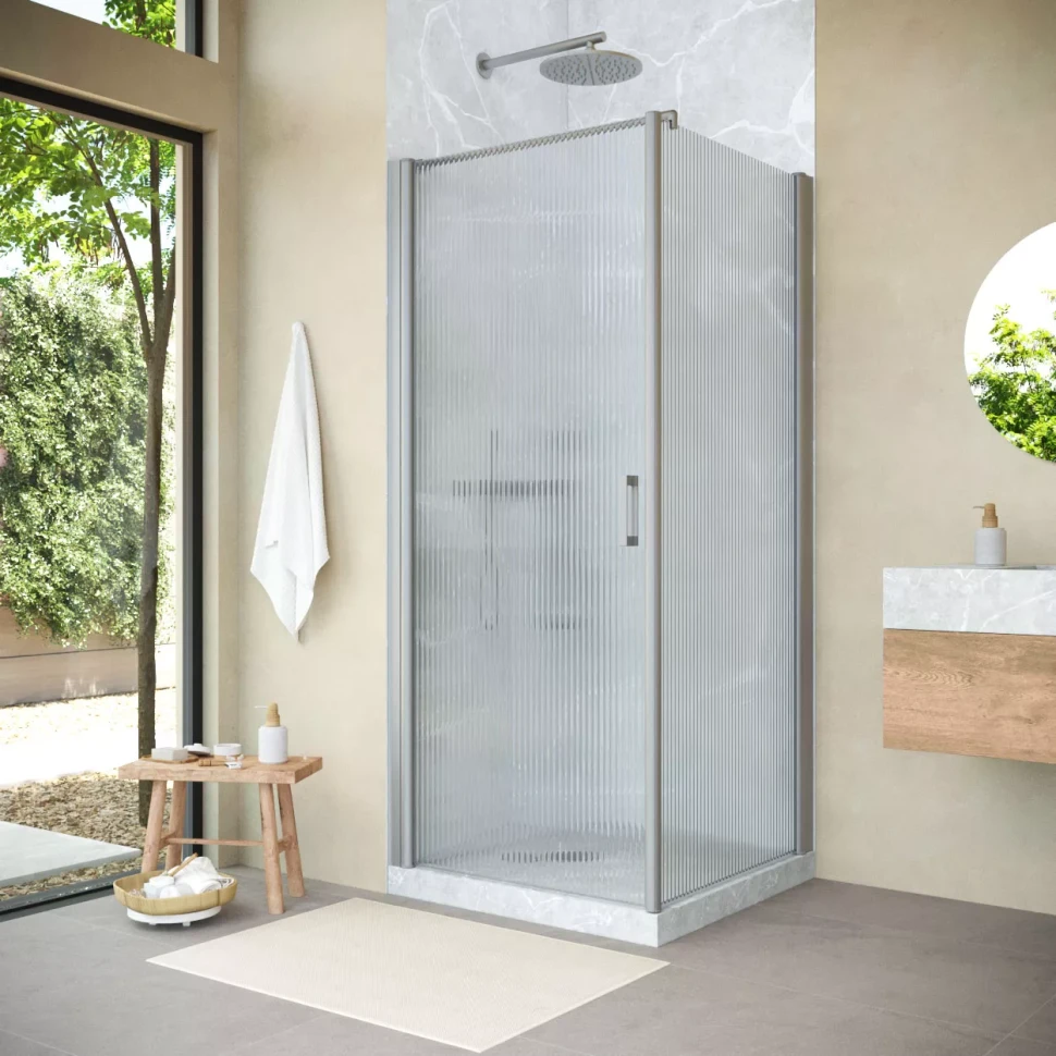 Угловые душевые ограждения с распашными дверями EP-Fis NOVO 80x80 h189 матовый хром