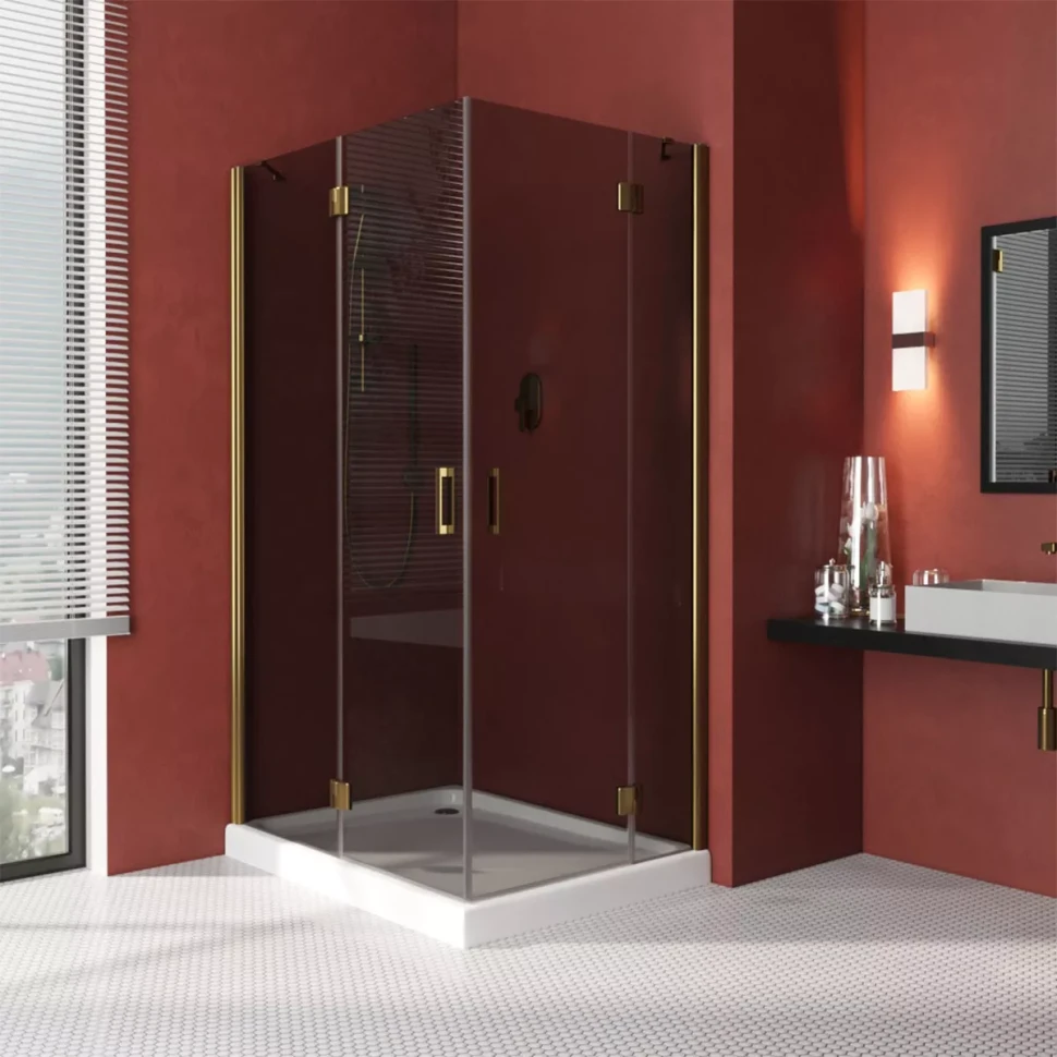 Угловые душевые ограждения с распашными дверями AFA-F LUX 110x90 бронза