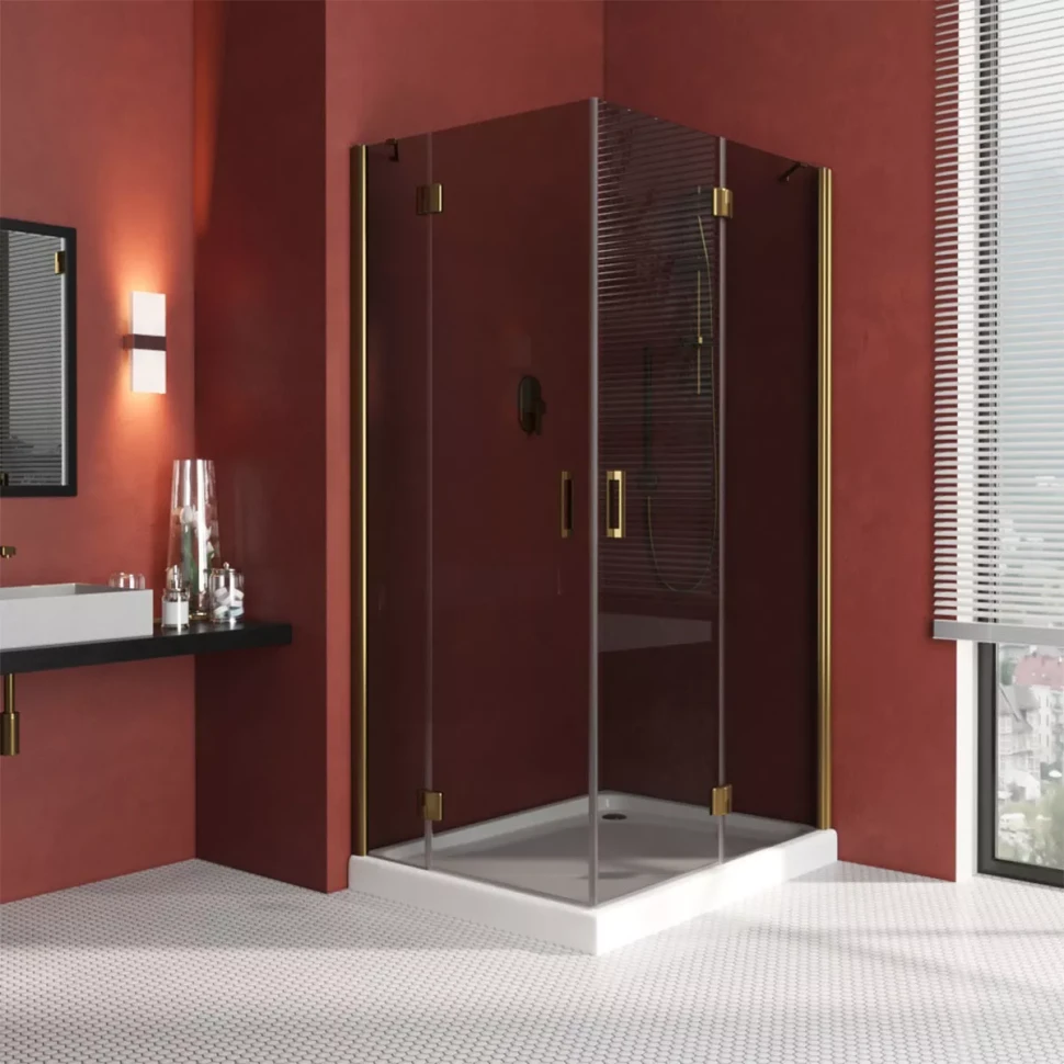 Угловые душевые ограждения с распашными дверями AFA-F LUX 110x90 бронза