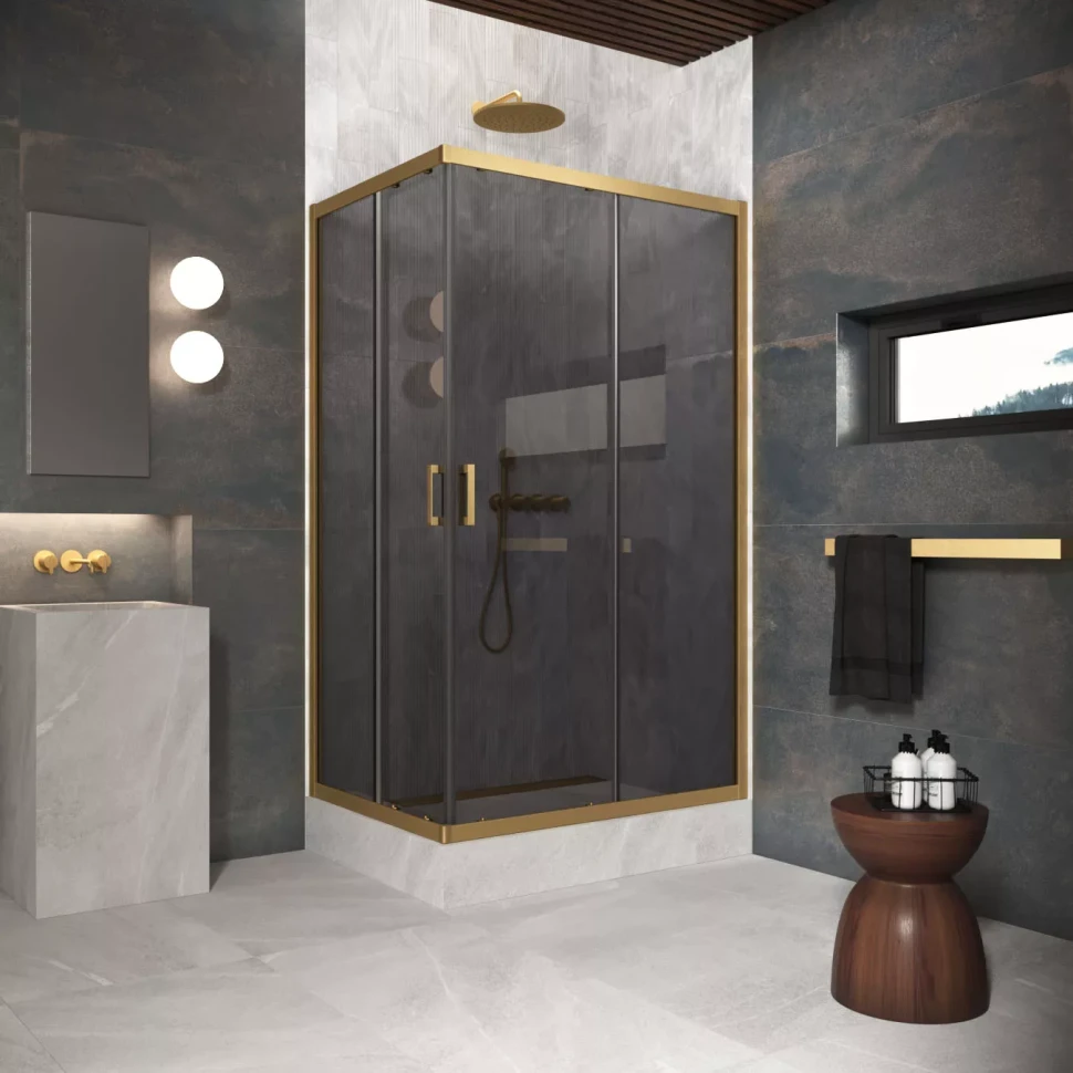 Угловые ограждения с раздвижными дверями ZA-F Protec 85x80 золото матовое