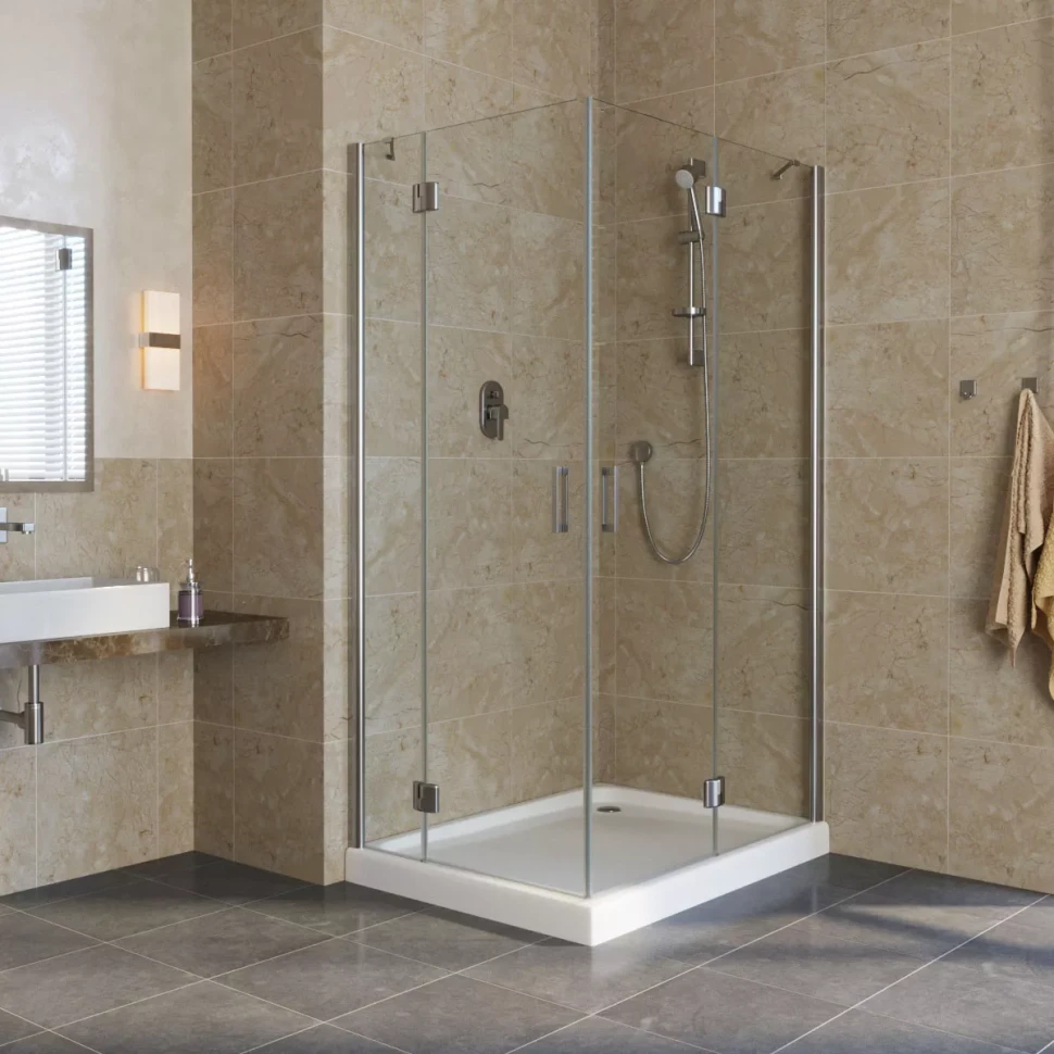 Угловые душевые ограждения с распашными дверями AFA-F LUX 110x90 глянцевый хром