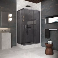 Угловые ограждения с раздвижными дверями ZA-F Protec 100x90 Тёмная оружейная сталь (GunMetal)