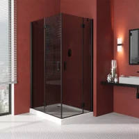 Угловые душевые ограждения с распашными дверями AFA-F LUX 110x90 черный матовый