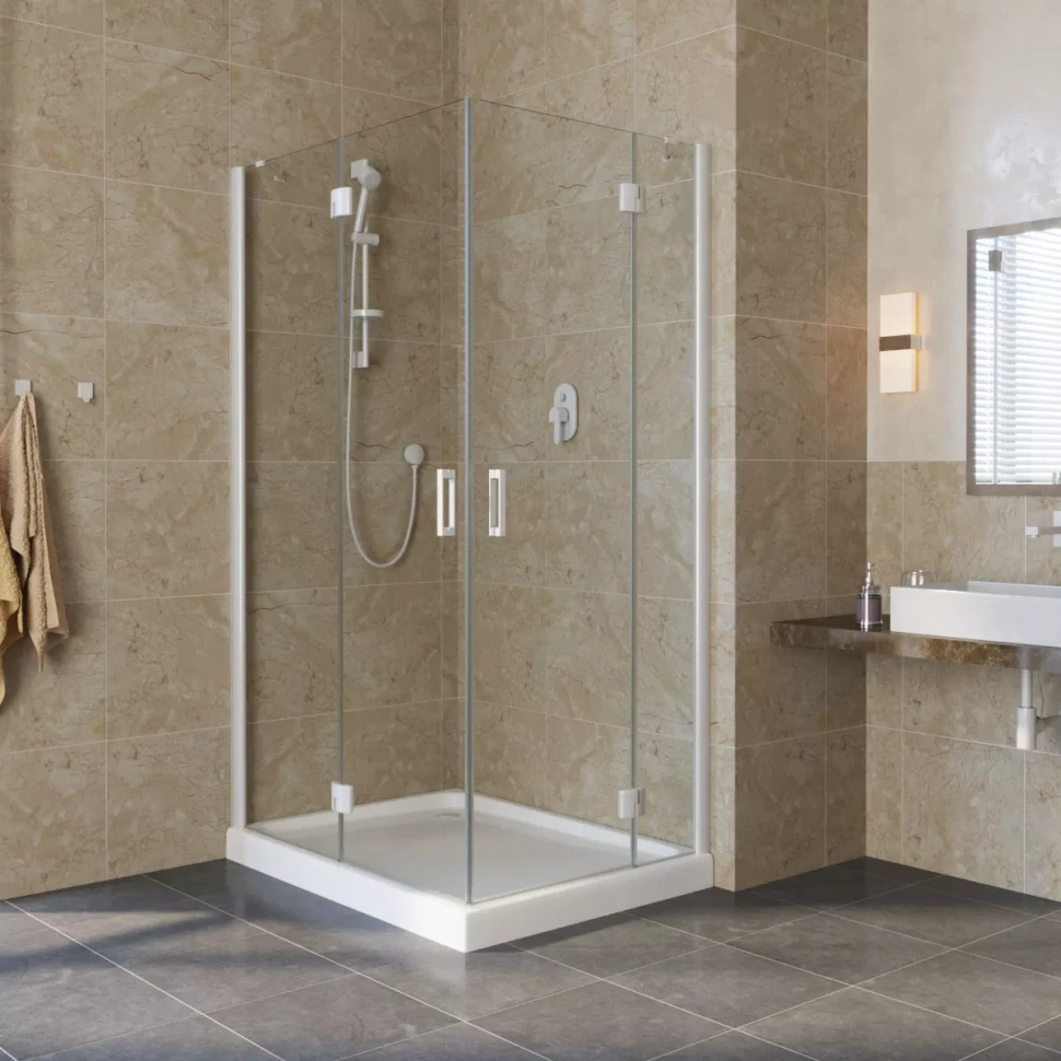 Угловые душевые ограждения с распашными дверями AFA-F LUX 120x100 белый