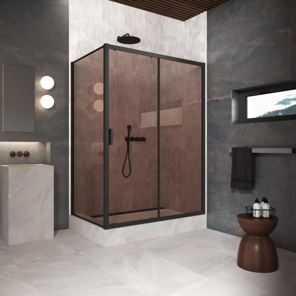 Угловые душевые ограждения ZP+ZPV Protec 100x80 черный матовый