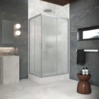 Угловые ограждения с раздвижными дверями ZA-F Protec 90x70 матовый хром