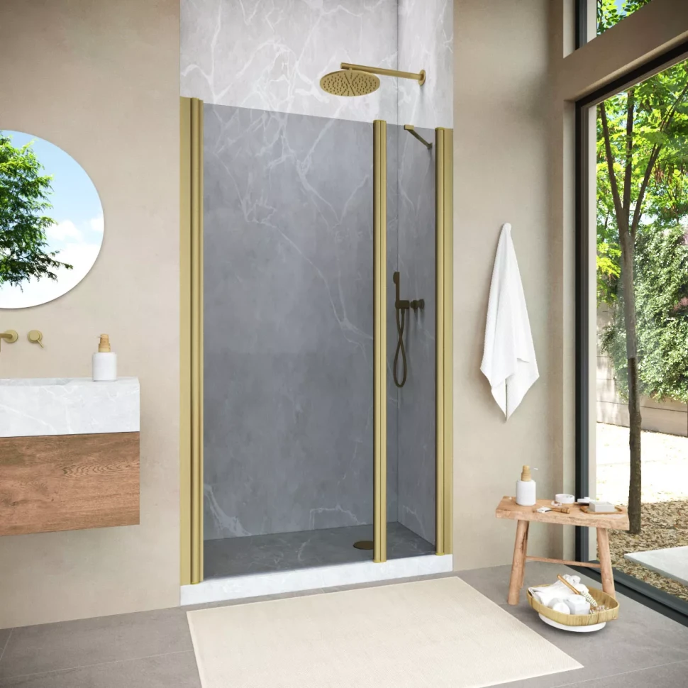 Душевая дверь Vegas-Glass EP-F-1 NOVO 135 h200 золото матовое