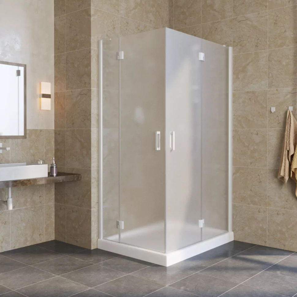 Угловые душевые ограждения с распашными дверями AFA-F LUX 120x110 белый