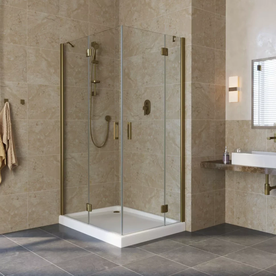 Угловые душевые ограждения с распашными дверями AFA-F LUX 120x110 бронза