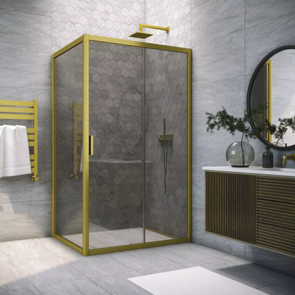 Душевой уголок Vegas-Glass ZP+ZPV NOVO 115x70 золото матовое