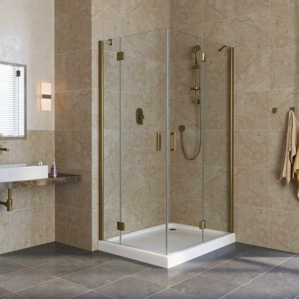 Угловые душевые ограждения с распашными дверями AFA-F LUX 120x90 бронза