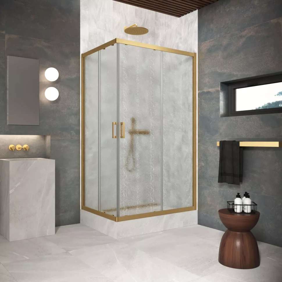 Угловые ограждения с раздвижными дверями ZA-F Protec 110x70 золото матовое