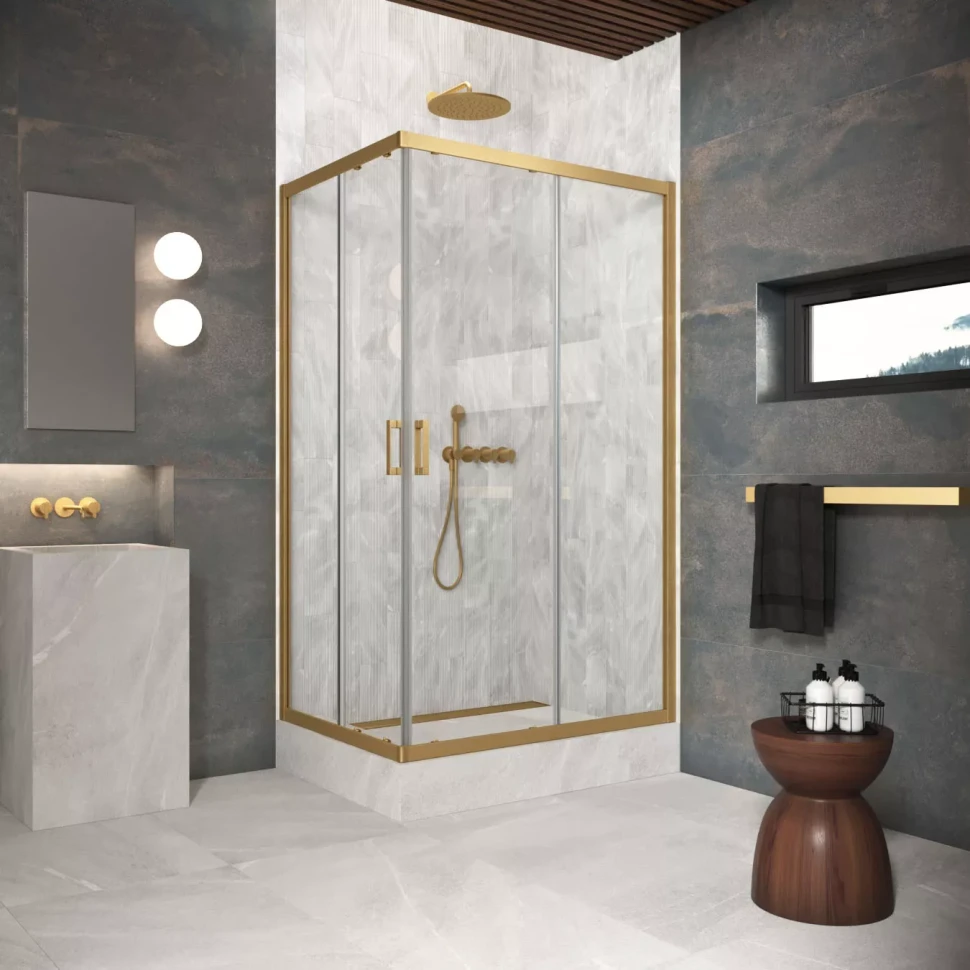 Угловые ограждения с раздвижными дверями ZA-F Protec 110x70 золото матовое