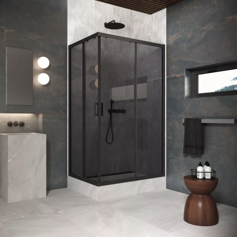 Угловые ограждения с раздвижными дверями ZA-F Protec 90x80 черный матовый