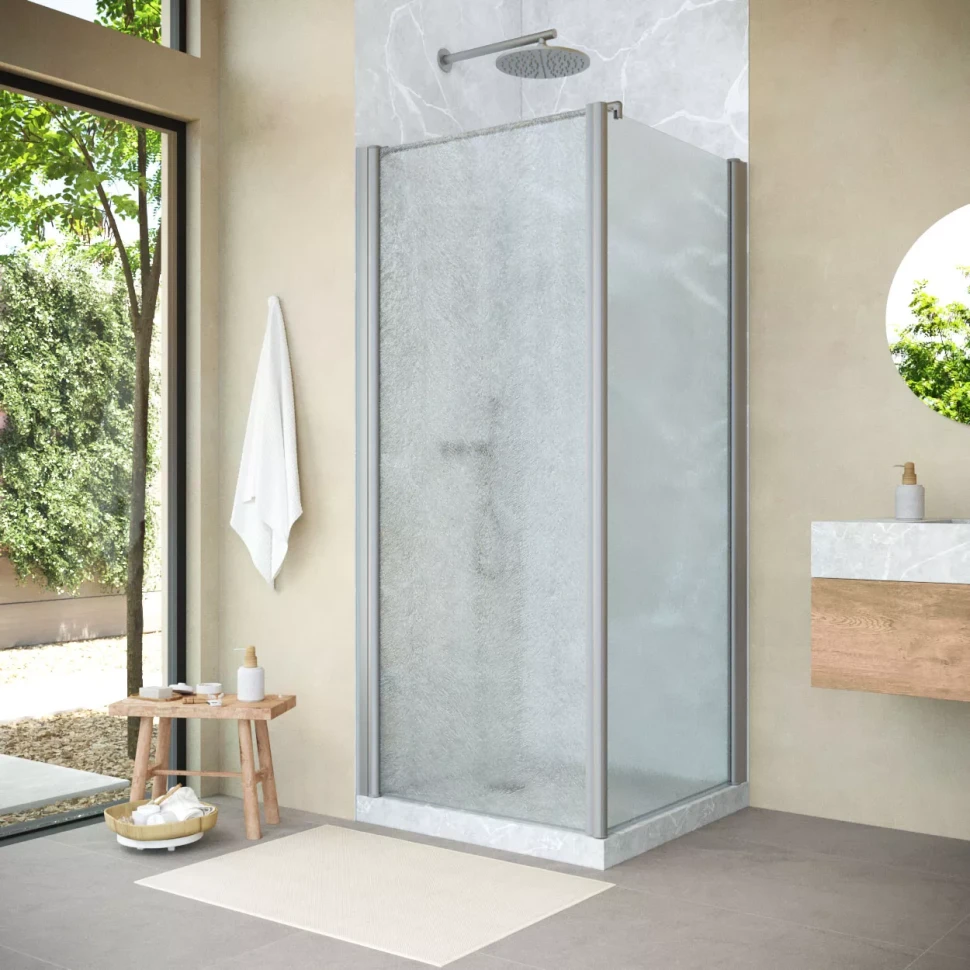 Угловые душевые ограждения с распашными дверями EP-Fis NOVO 90x100 h200 матовый хром