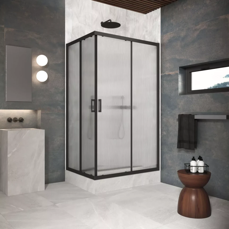 Угловые ограждения с раздвижными дверями ZA-F Protec 90x85 черный матовый