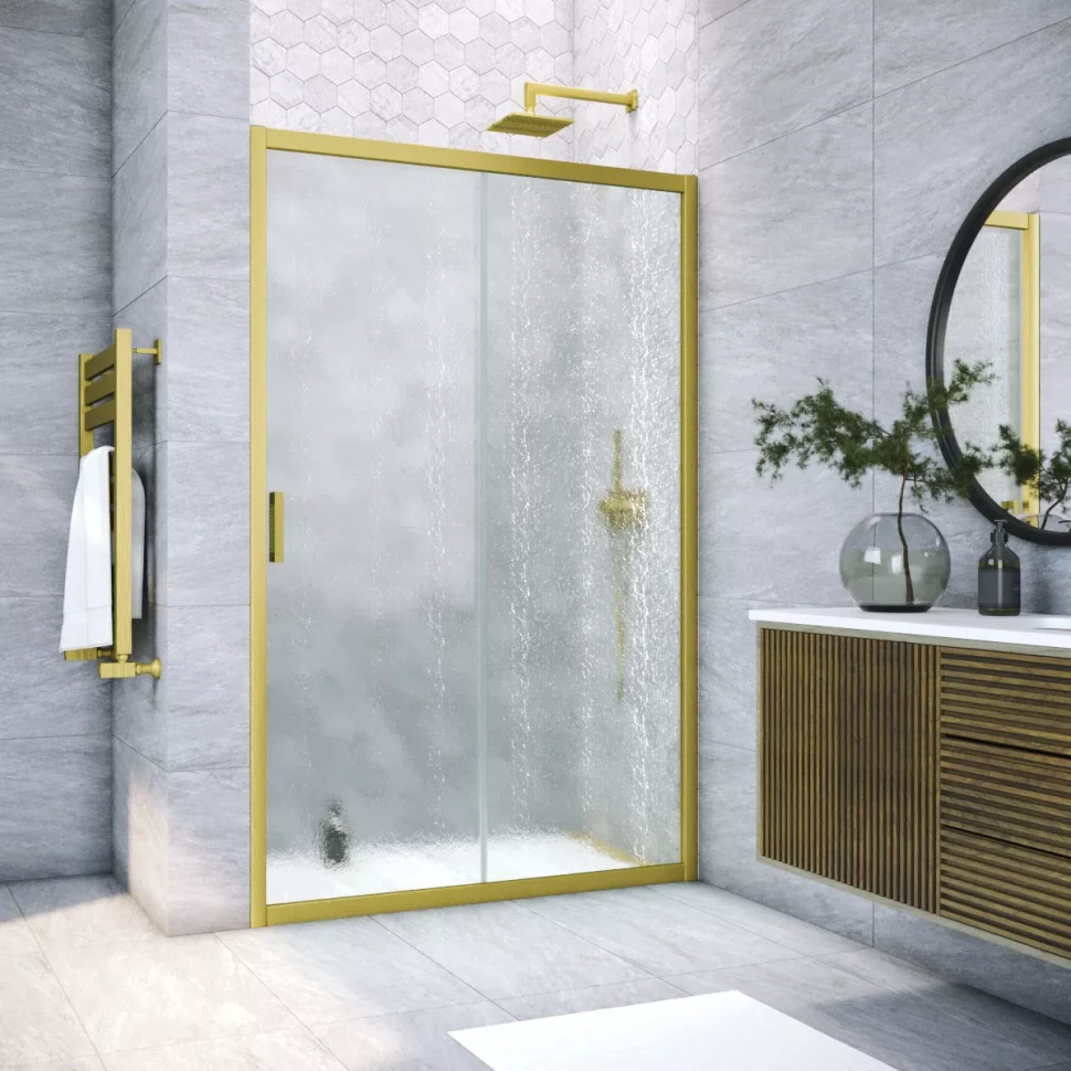 Дверь в душевой проем Vegas-Glass ZP NOVO 140 золото матовое