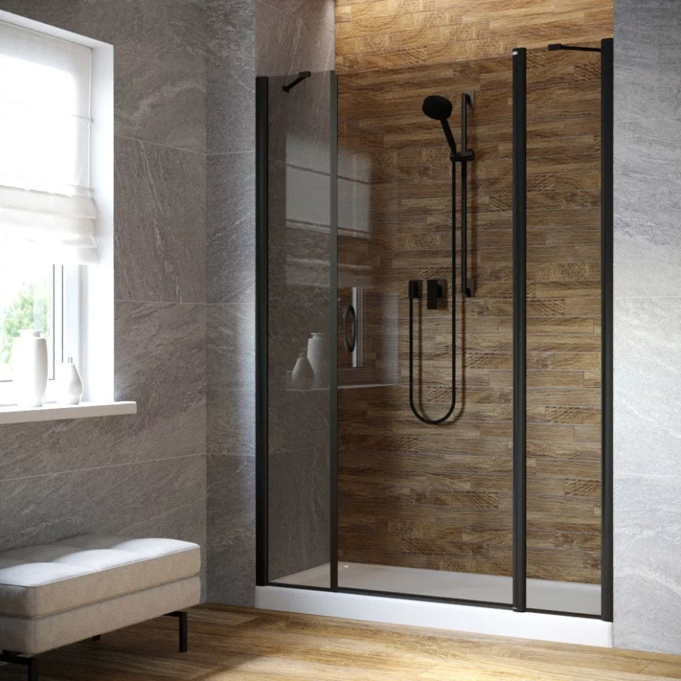 Душевая дверь в нишу Vegas-Glass EP-2F LUX 140 черный матовый