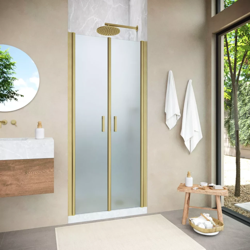 Душевая дверь в нишу Vegas-Glass E2P NOVO 110 h189 золото матовое