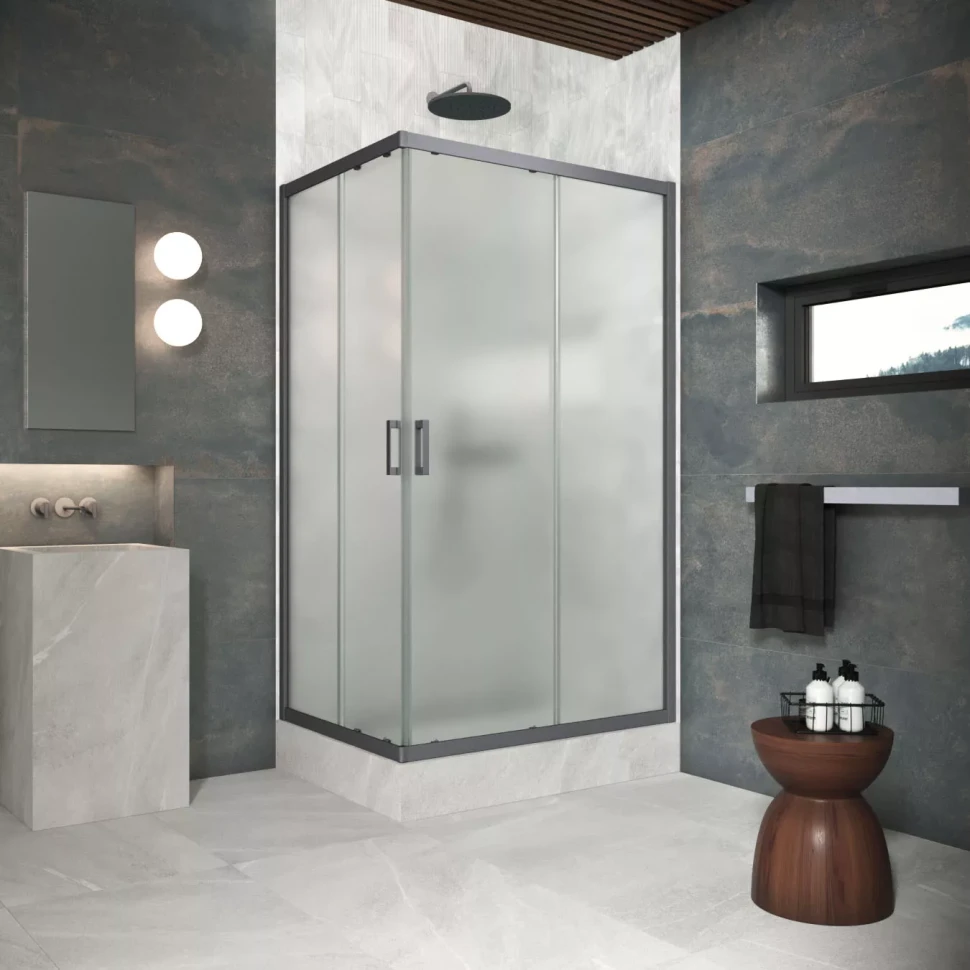 Угловые ограждения с раздвижными дверями ZA-F Protec 110x80 Тёмная оружейная сталь (GunMetal)