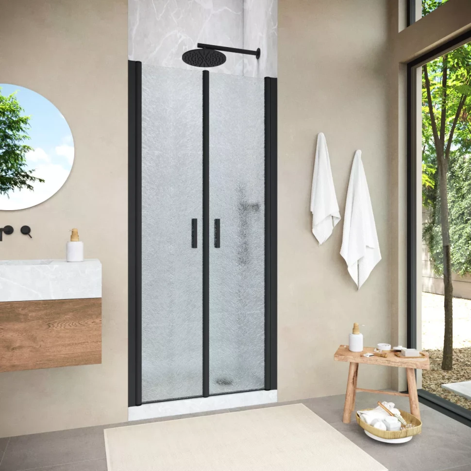 Душевая дверь в нишу Vegas-Glass E2P NOVO 110 h189 черный матовый