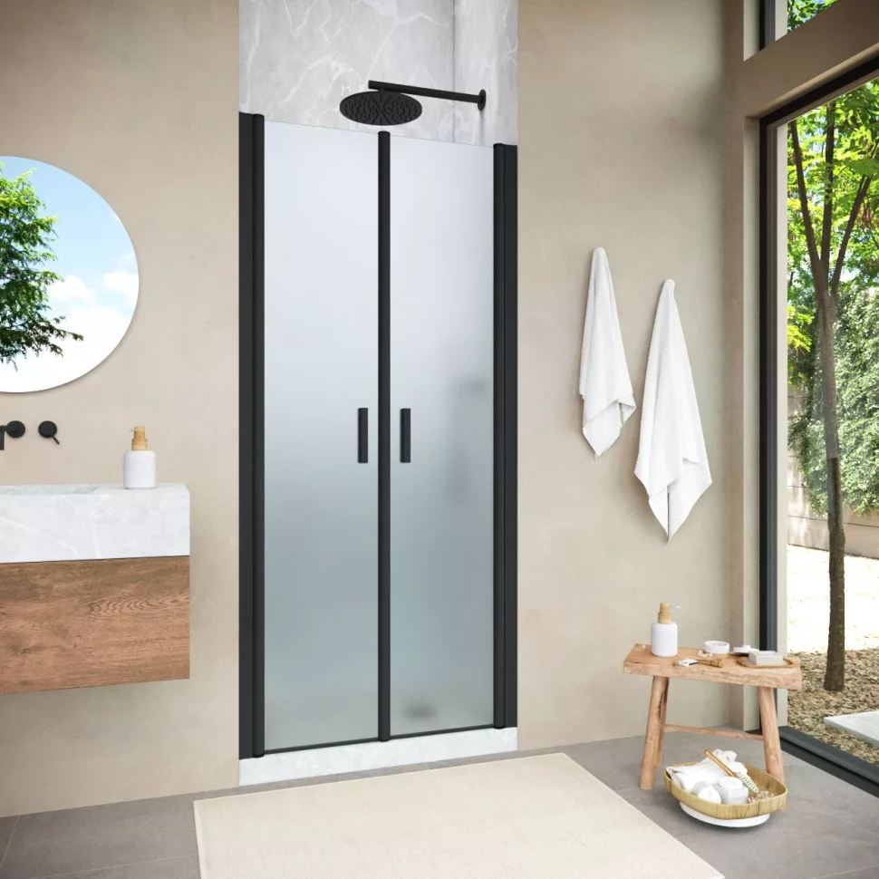 Душевая дверь в нишу Vegas-Glass E2P NOVO 110 h189 черный матовый