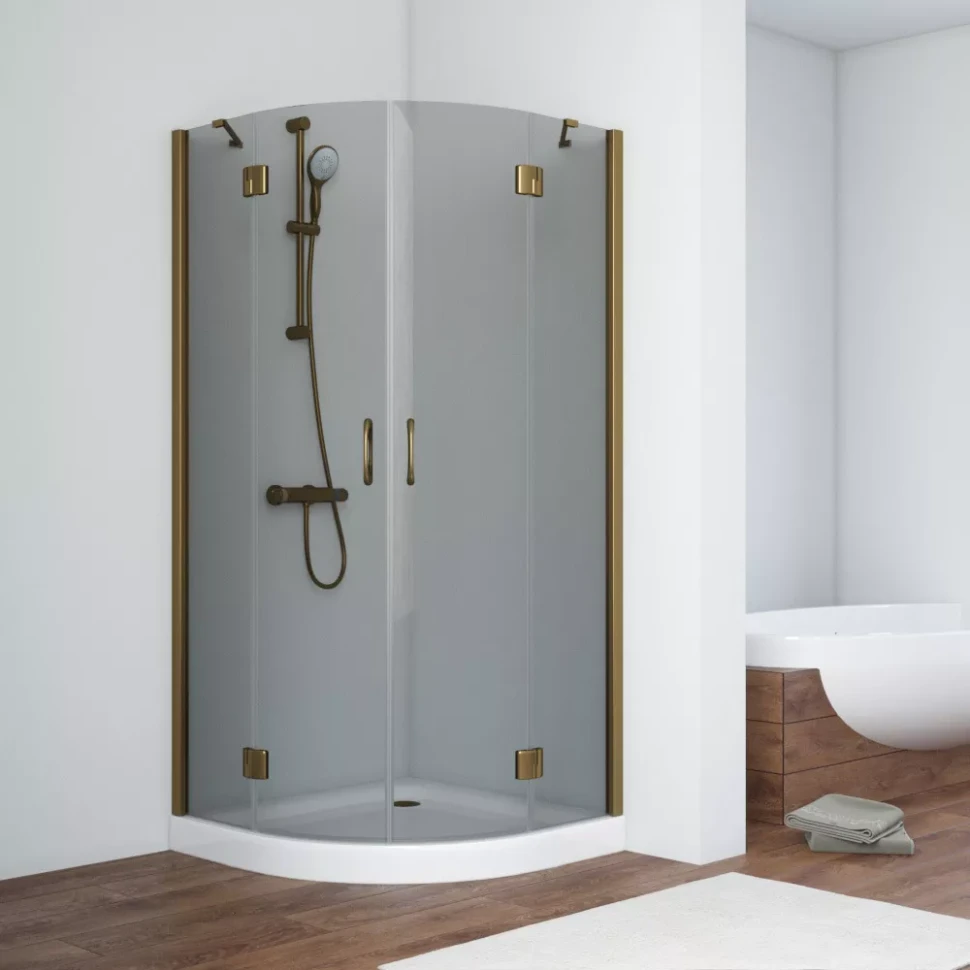 Угловые душевые ограждения с распашными дверями AFS NOVO 100x100 бронза