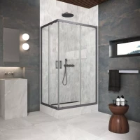 Угловые ограждения с раздвижными дверями ZA-F Protec 95x70 Тёмная оружейная сталь (GunMetal)