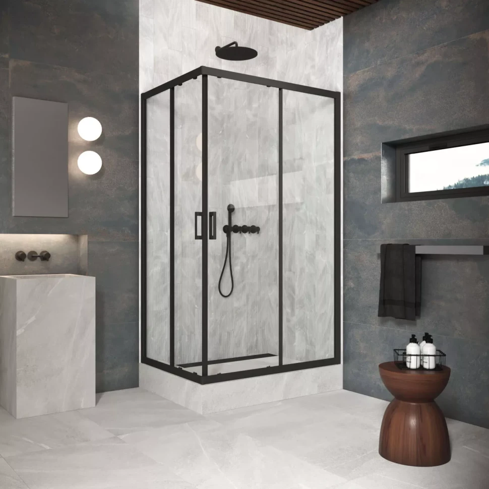 Угловые ограждения с раздвижными дверями ZA-F Protec 95x70 черный матовый