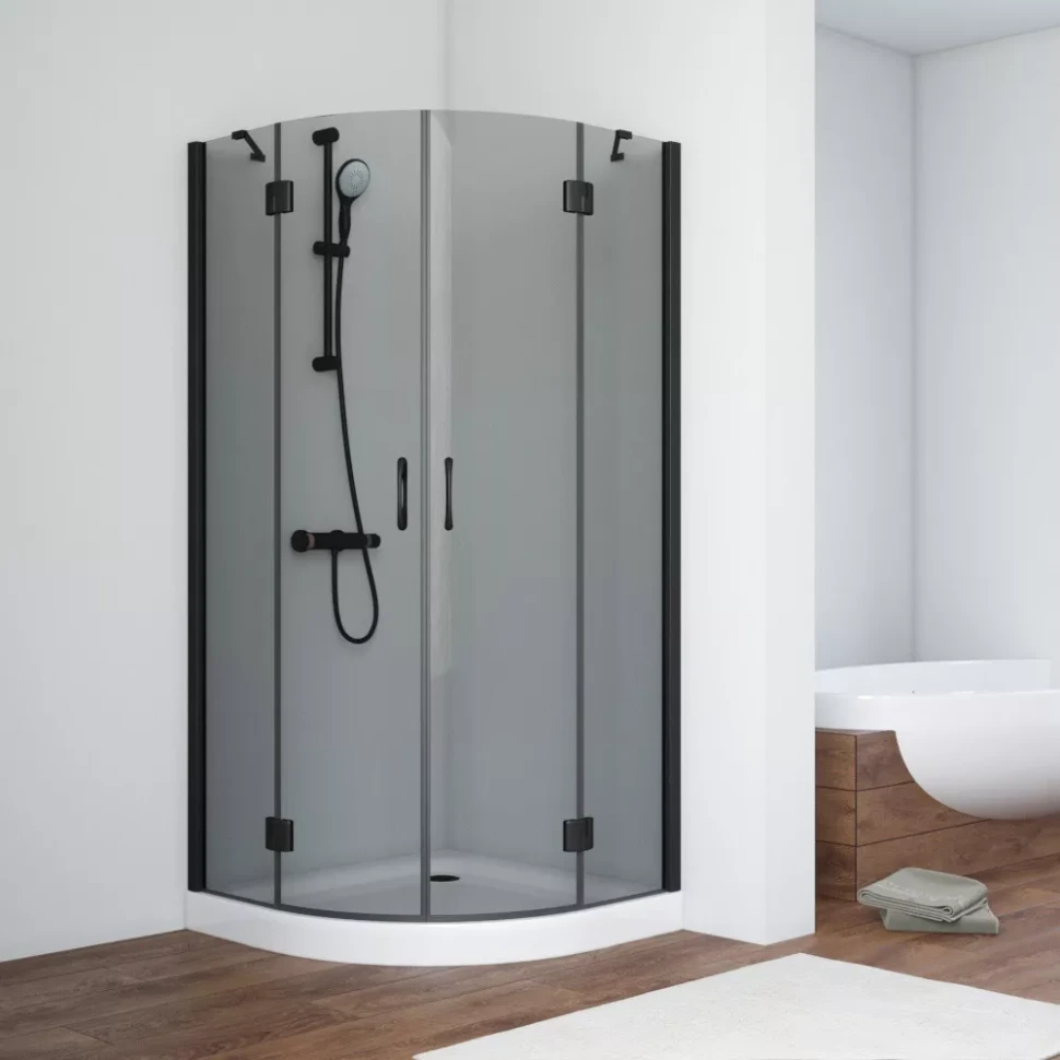 Угловые душевые ограждения с распашными дверями AFS NOVO 100x100 черный матовый