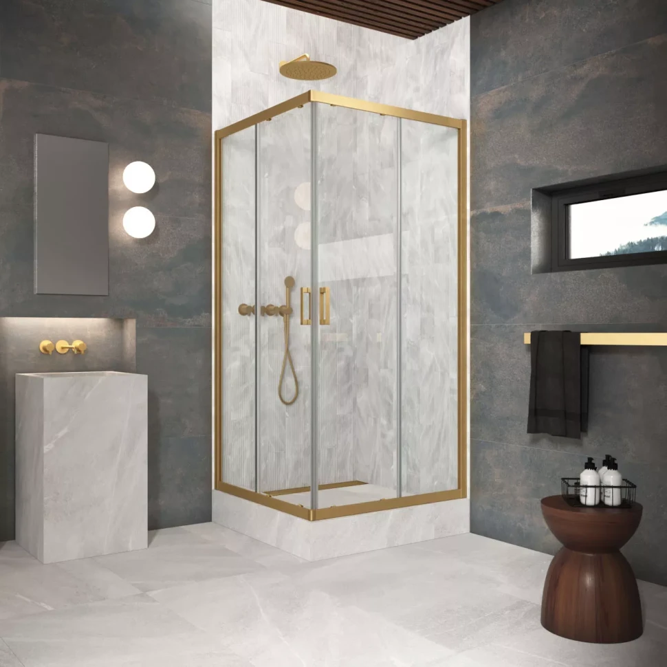 Угловые ограждения с раздвижными дверями ZA Protec 100x100 золото матовое