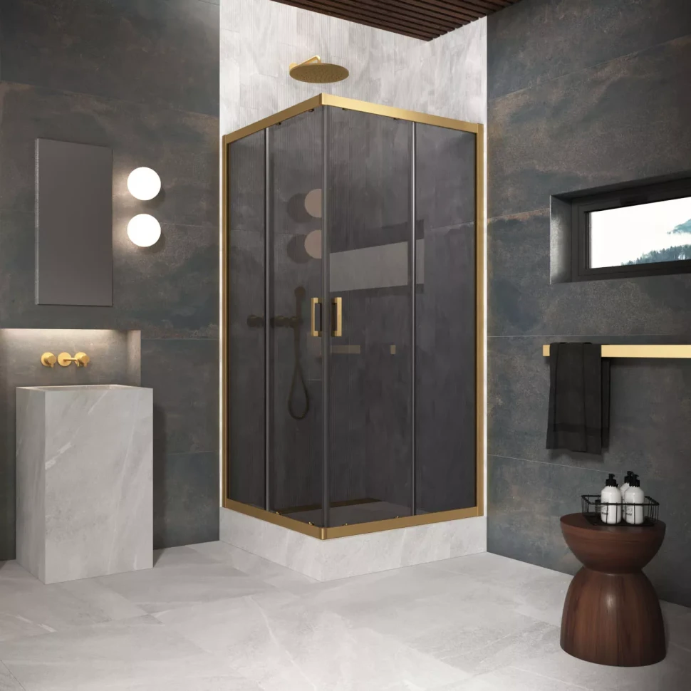 Угловые ограждения с раздвижными дверями ZA Protec 100x100 золото матовое