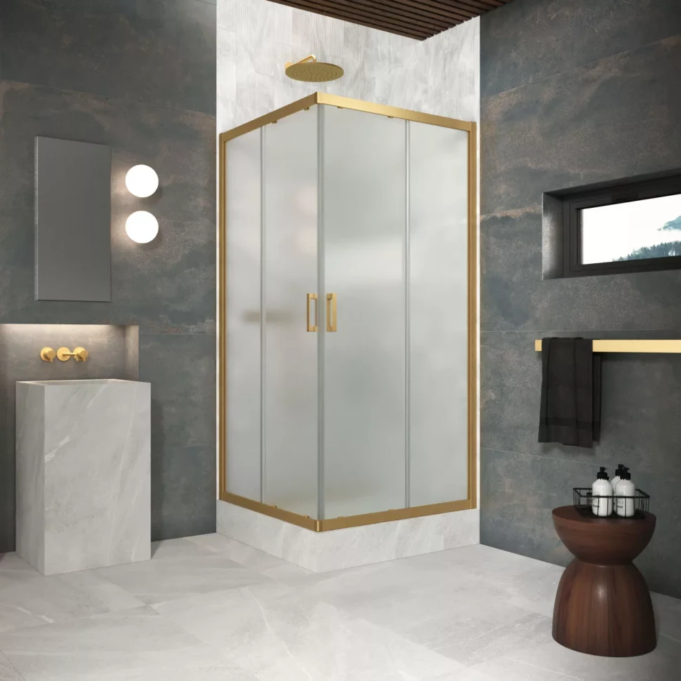 Угловые ограждения с раздвижными дверями ZA Protec 100x100 золото матовое