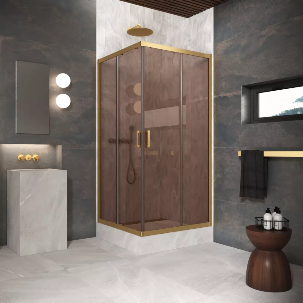 Угловые ограждения с раздвижными дверями ZA Protec 100x100 золото матовое