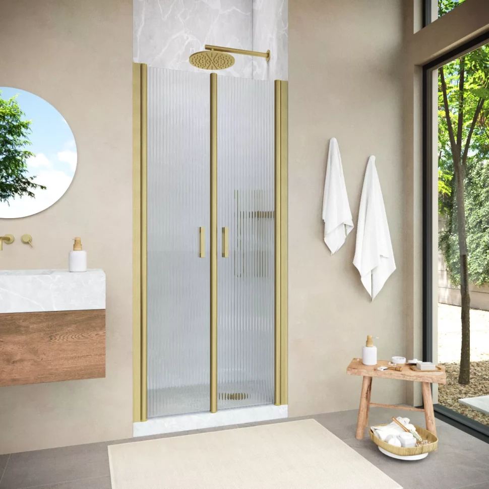 Душевая дверь в нишу Vegas-Glass E2P NOVO 120 h189 золото матовое